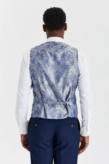 Abito testurizzato Mayfair blu navy con gilet in tweed Harris blu navy a contrasto