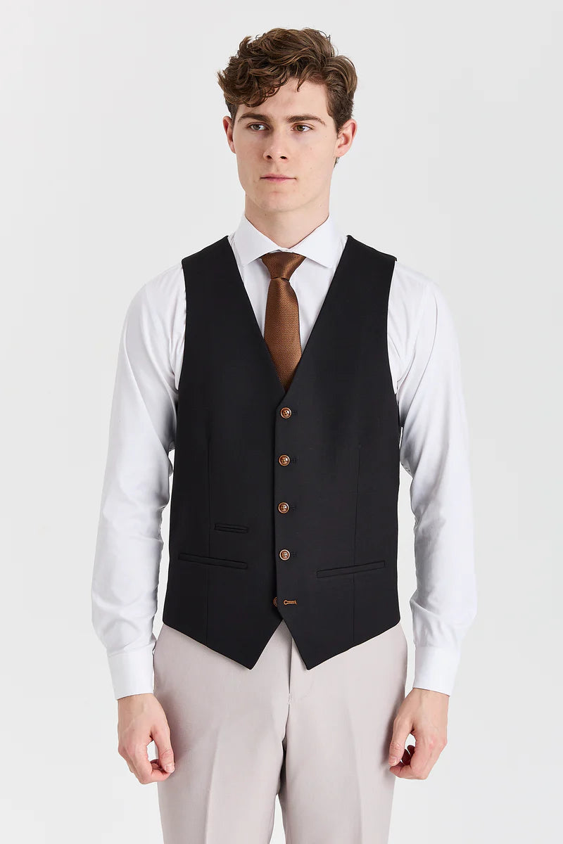 Abito Mayfair con texture effetto pietra e gilet nero a contrasto