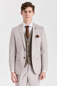 Completo Mayfair con texture effetto pietra e gilet in tweed Harris Brown.