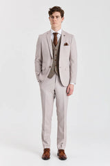 Completo Mayfair con texture effetto pietra e gilet in tweed Harris Brown.