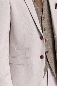 Completo Mayfair con texture effetto pietra e gilet in tweed Harris Brown.