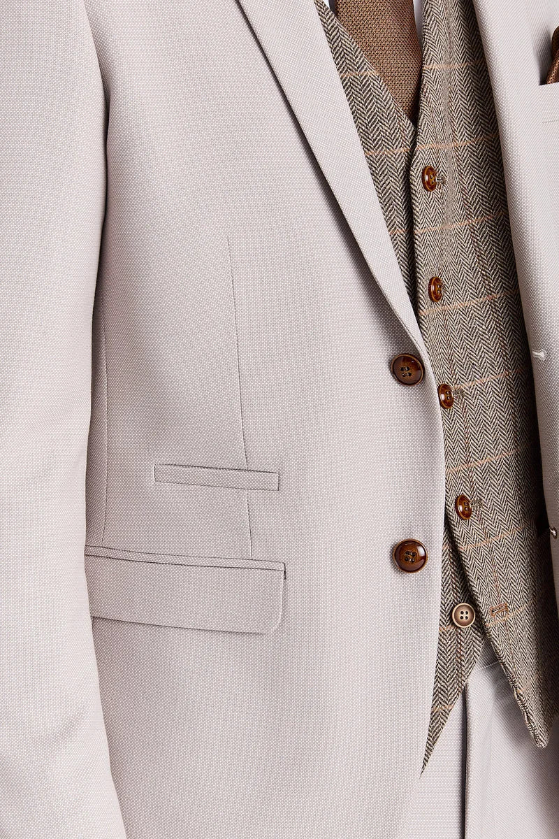 Completo Mayfair con texture effetto pietra e gilet in tweed Harris Brown.