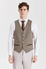 Completo Mayfair con texture effetto pietra e gilet in tweed Harris Brown.