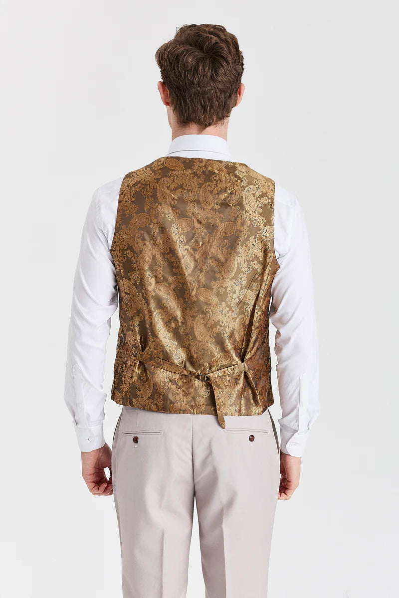 Completo Mayfair con texture effetto pietra e gilet in tweed Harris Brown.