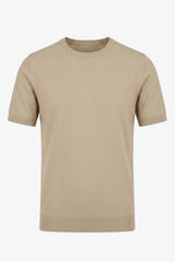 T-shirt da uomo beige in maglia, vestibilità regolare, girocollo, maniche corte