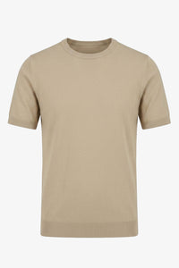 T-shirt da uomo beige in maglia, vestibilità regolare, girocollo, maniche corte