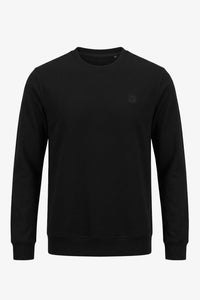 Felpa da uomo nera in misto cotone, girocollo, maniche lunghe, elasticizzata.