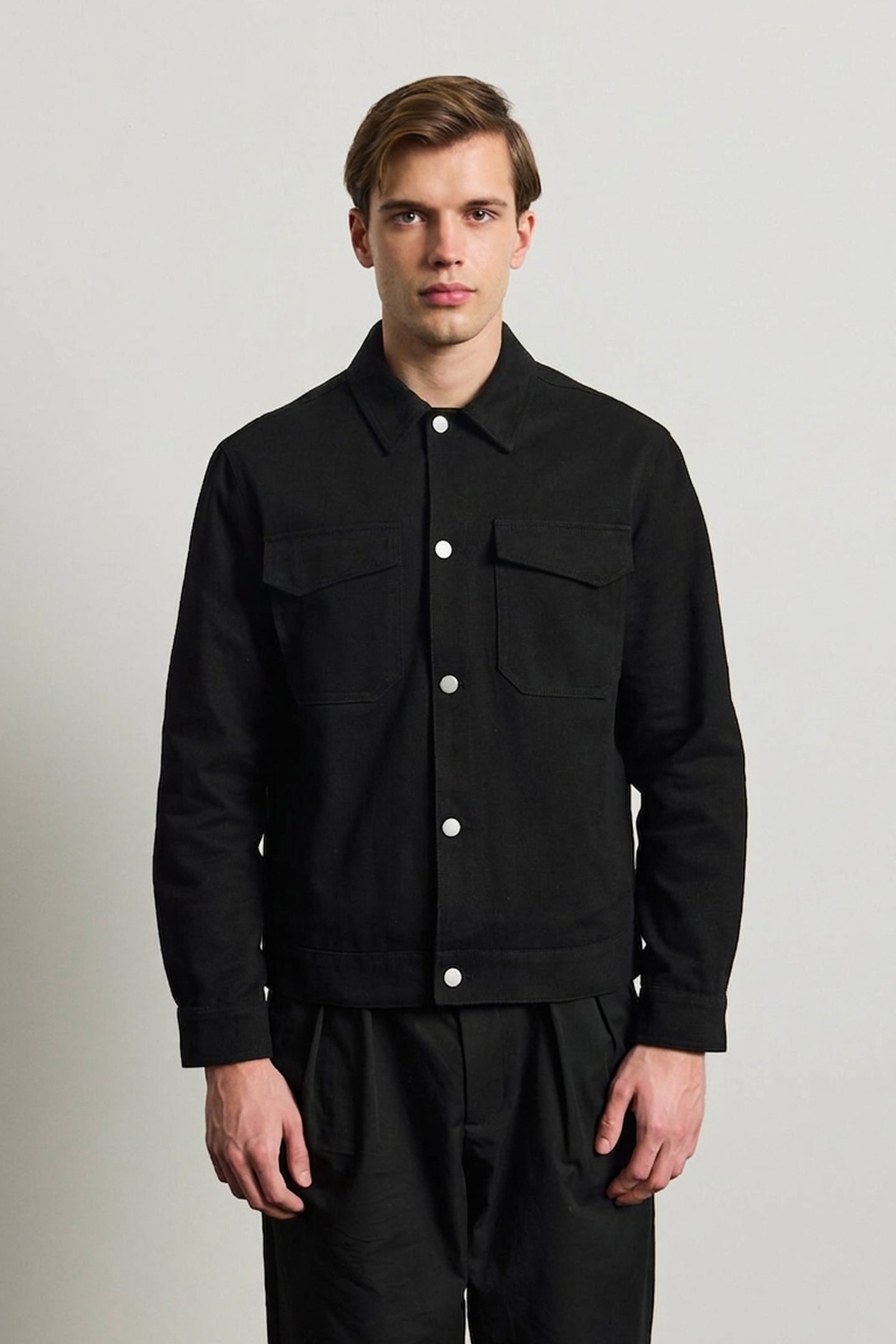 Giacca da uomo in twill di cotone nero - modello trucker