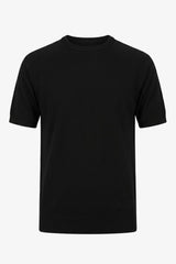 T-shirt da uomo nera in maglia, vestibilità regolare, girocollo, maniche corte