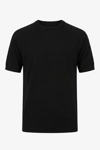 T-shirt da uomo nera in maglia, vestibilità regolare, girocollo, maniche corte