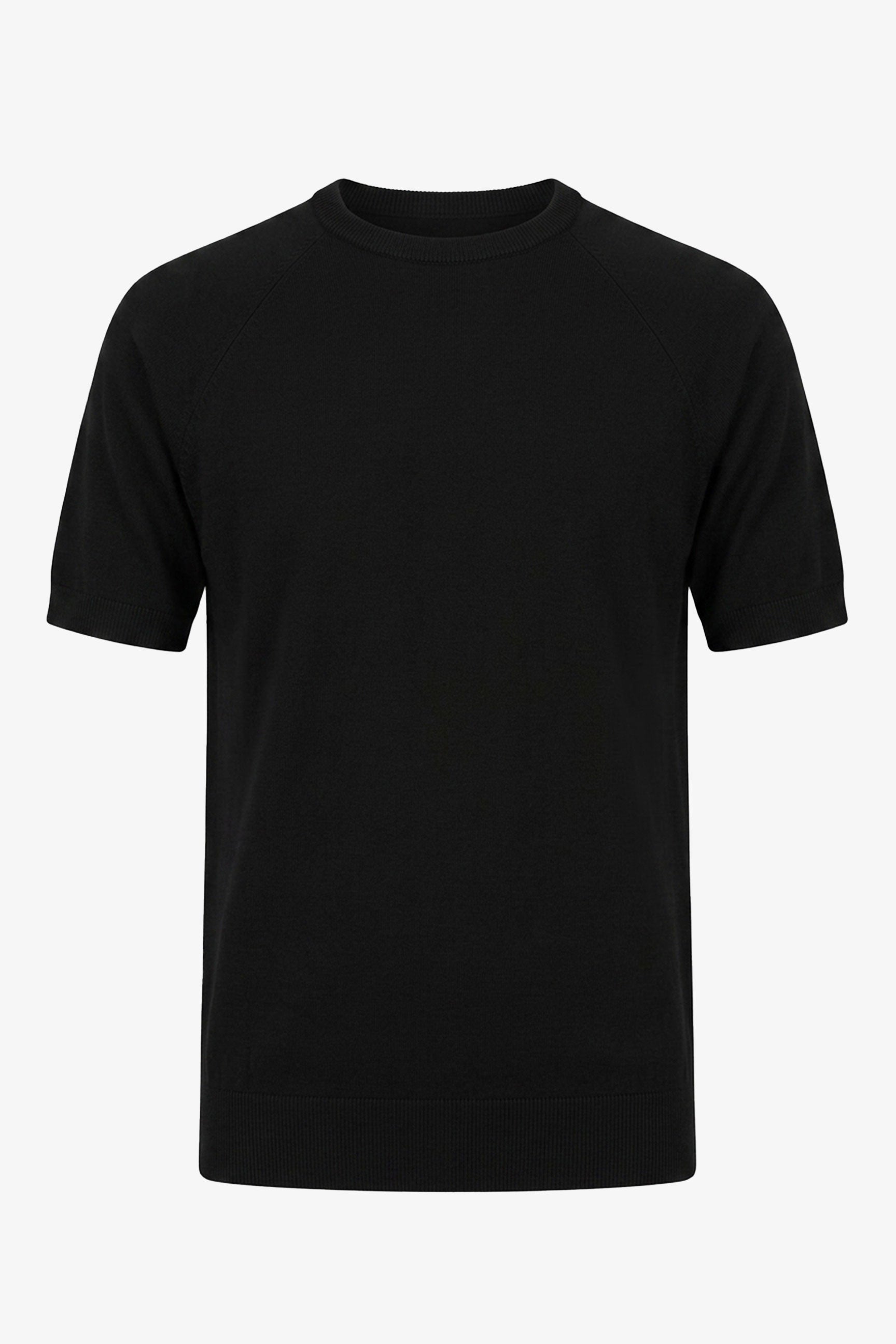 T-shirt da uomo nera in maglia, vestibilità regolare, girocollo, maniche corte