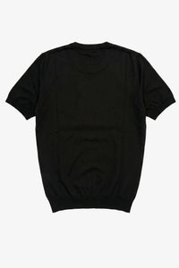 T-shirt da uomo nera in maglia, vestibilità regolare, girocollo, maniche corte