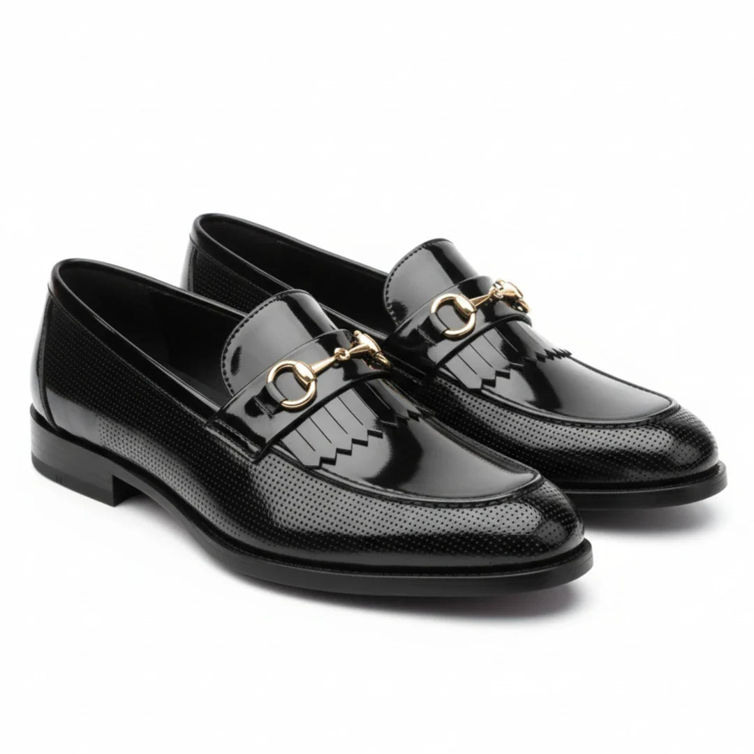 Mocassini slip-on da uomo in vernice nera PU