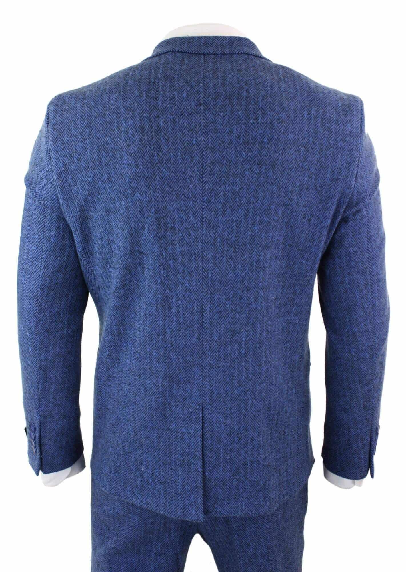 Men's Blue Herringbone 3 Piece Tweeed Suit - STZ11