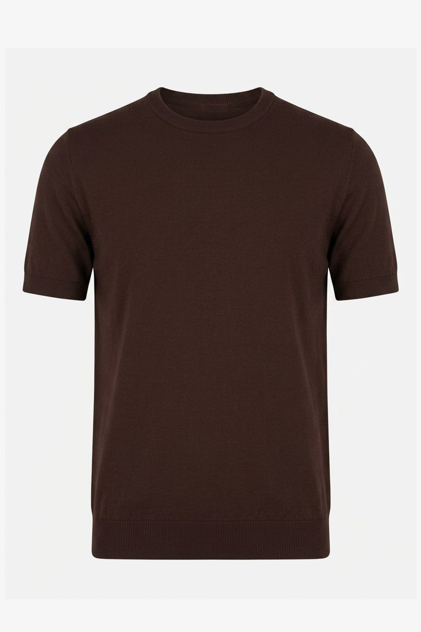 T-shirt da uomo marrone in maglia, vestibilità regolare, girocollo, maniche corte