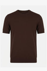 T-shirt da uomo marrone in maglia, vestibilità regolare, girocollo, maniche corte