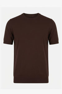 T-shirt da uomo marrone in maglia, vestibilità regolare, girocollo, maniche corte