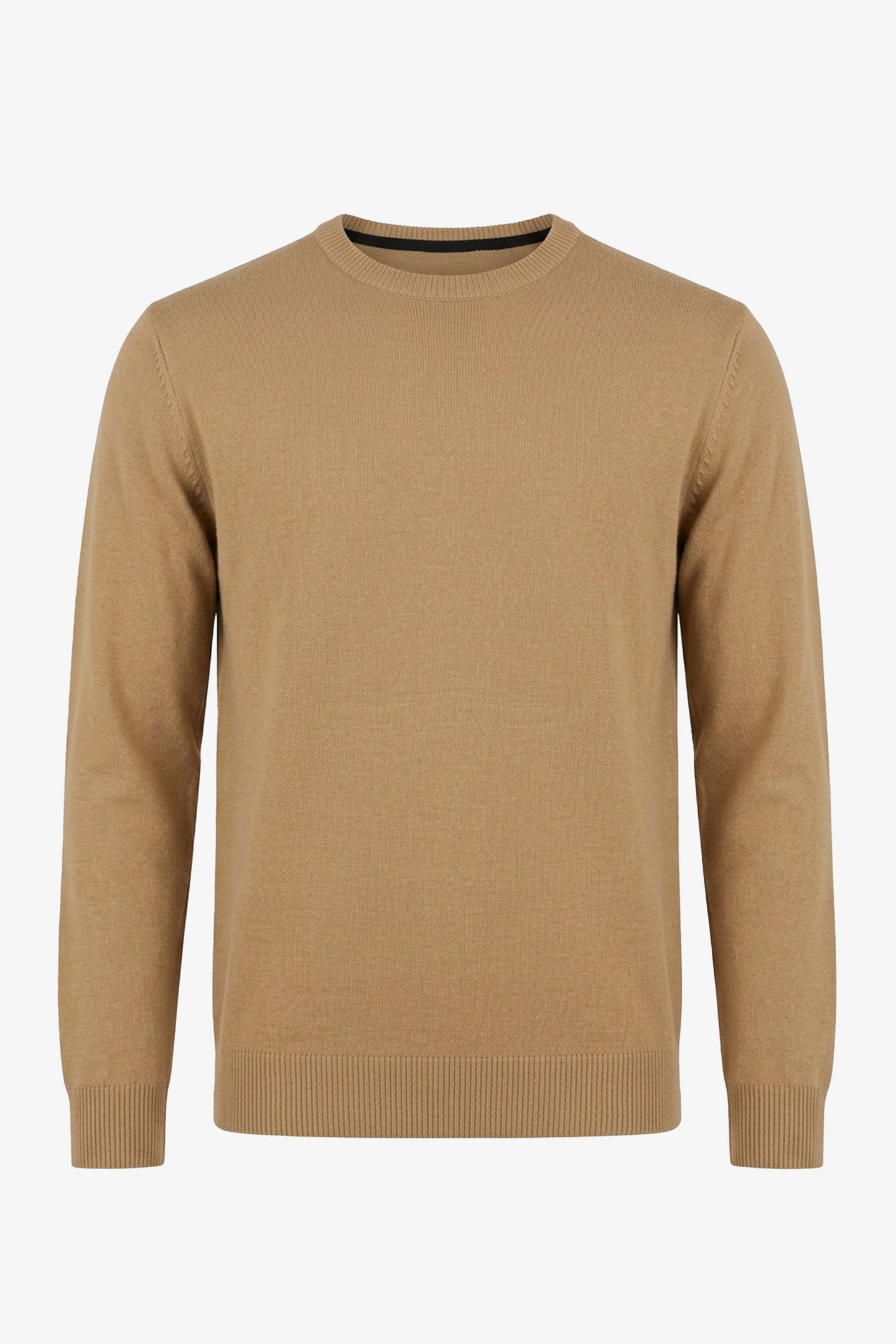 Maglione da uomo girocollo marrone cammello, vestibilità regolare, lavorato a maglia