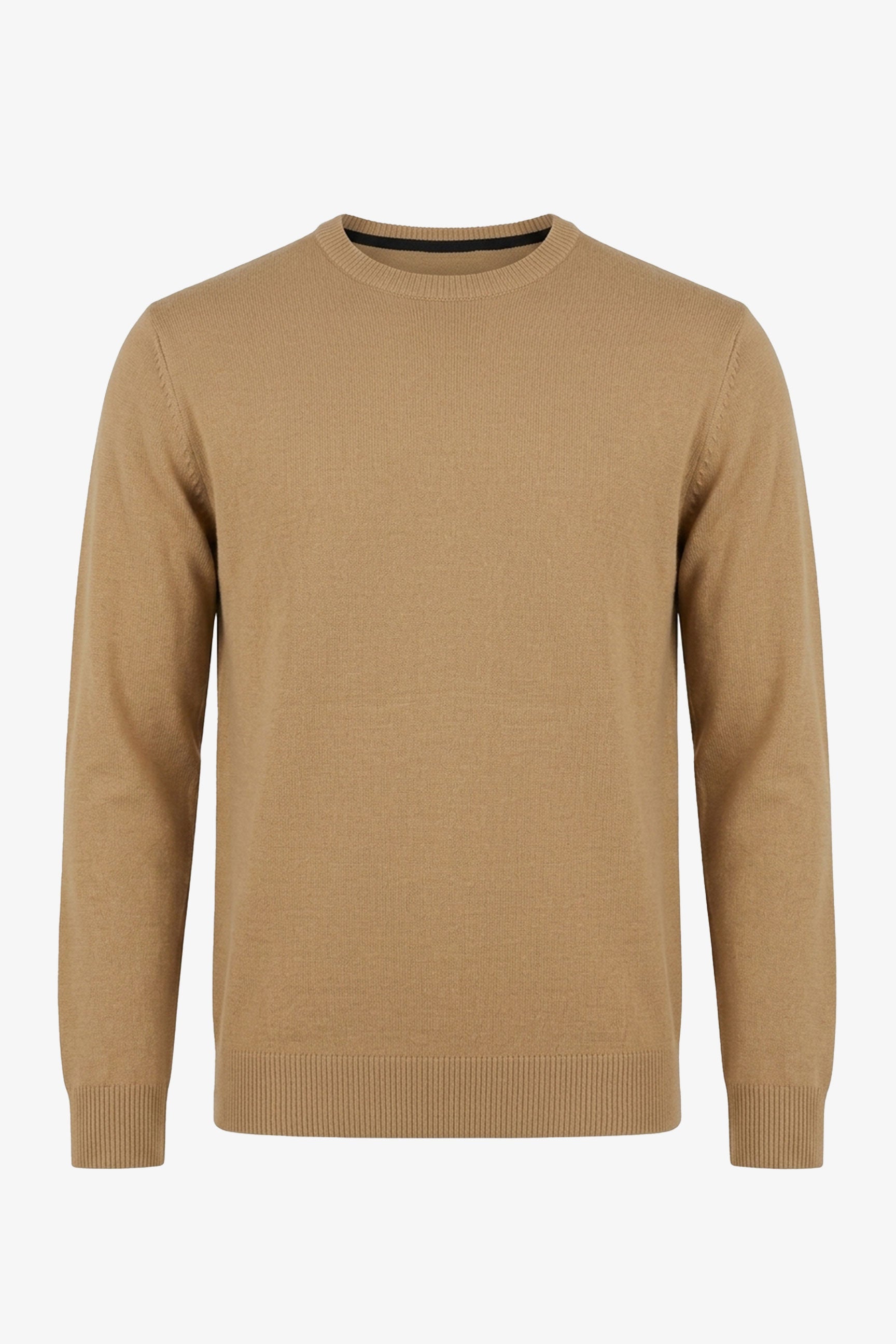 Maglione da uomo girocollo marrone cammello, vestibilità regolare, lavorato a maglia