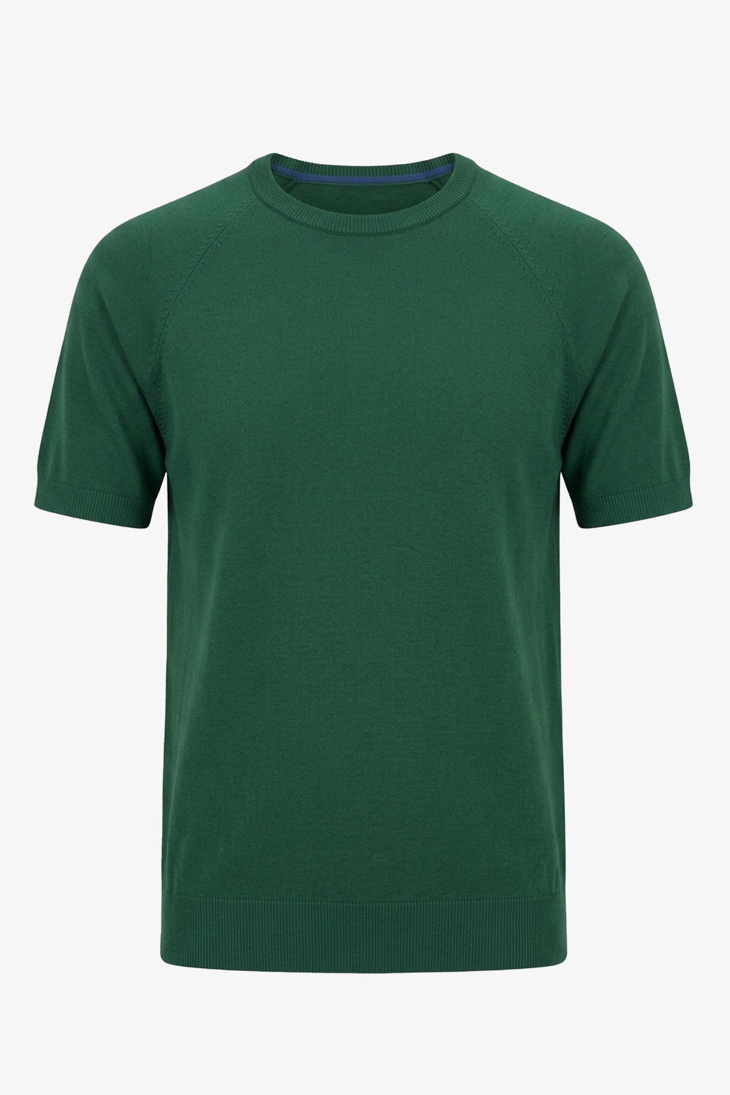 T-shirt classica da uomo verde in maglia, maniche corte, girocollo