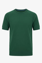 T-shirt classica da uomo verde in maglia, maniche corte, girocollo