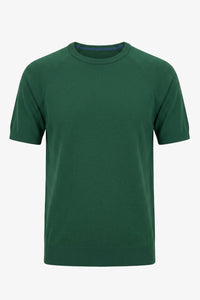 T-shirt classica da uomo verde in maglia, maniche corte, girocollo
