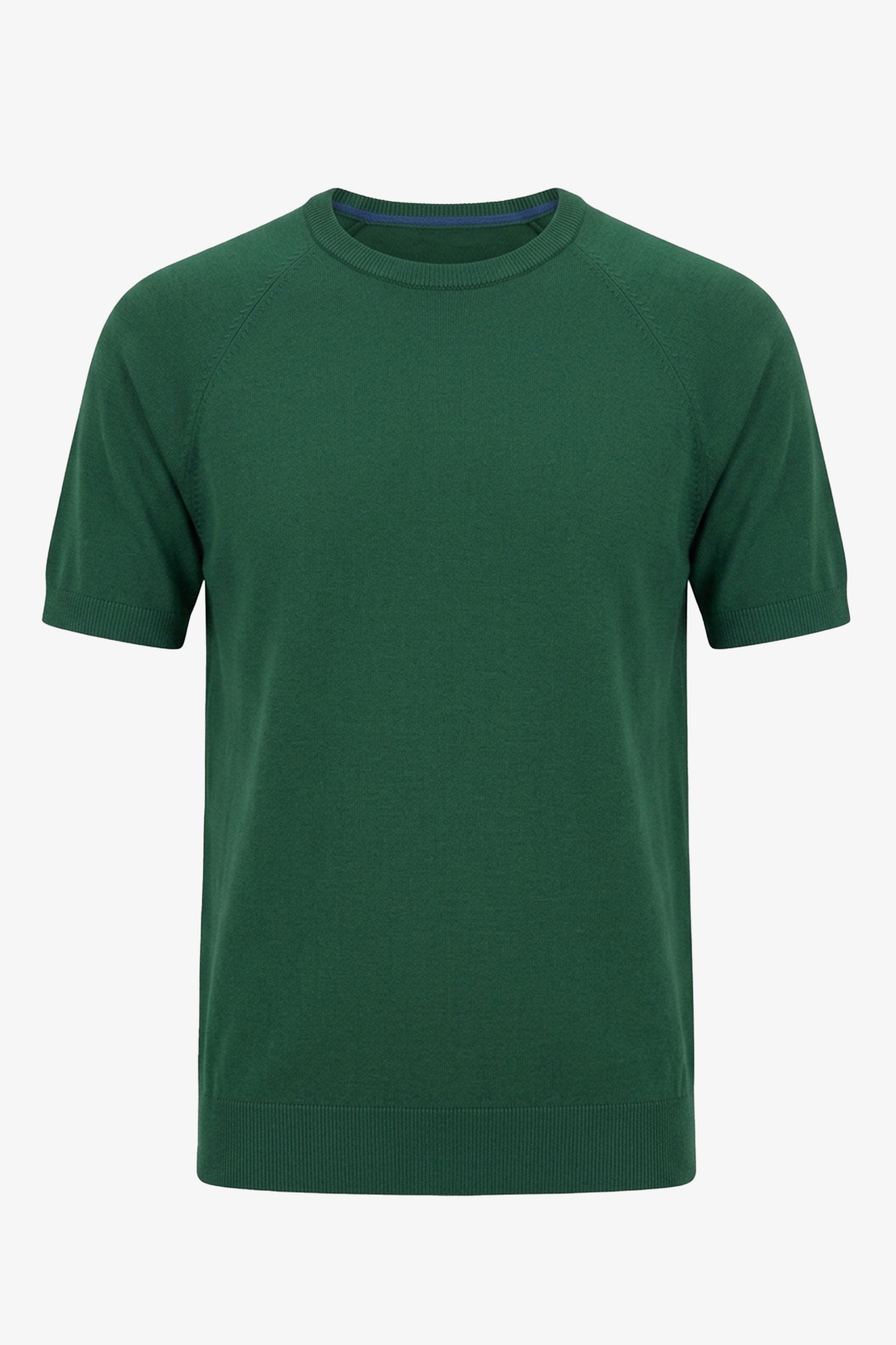T-shirt classica da uomo verde in maglia, maniche corte, girocollo