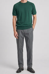 T-shirt classica da uomo verde in maglia, maniche corte, girocollo