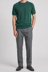 T-shirt classica da uomo verde in maglia, maniche corte, girocollo