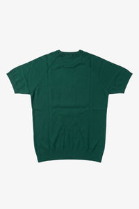 T-shirt classica da uomo verde in maglia, maniche corte, girocollo