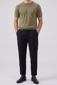 T-shirt classica da uomo color kaki a maniche corte con scollo rotondo