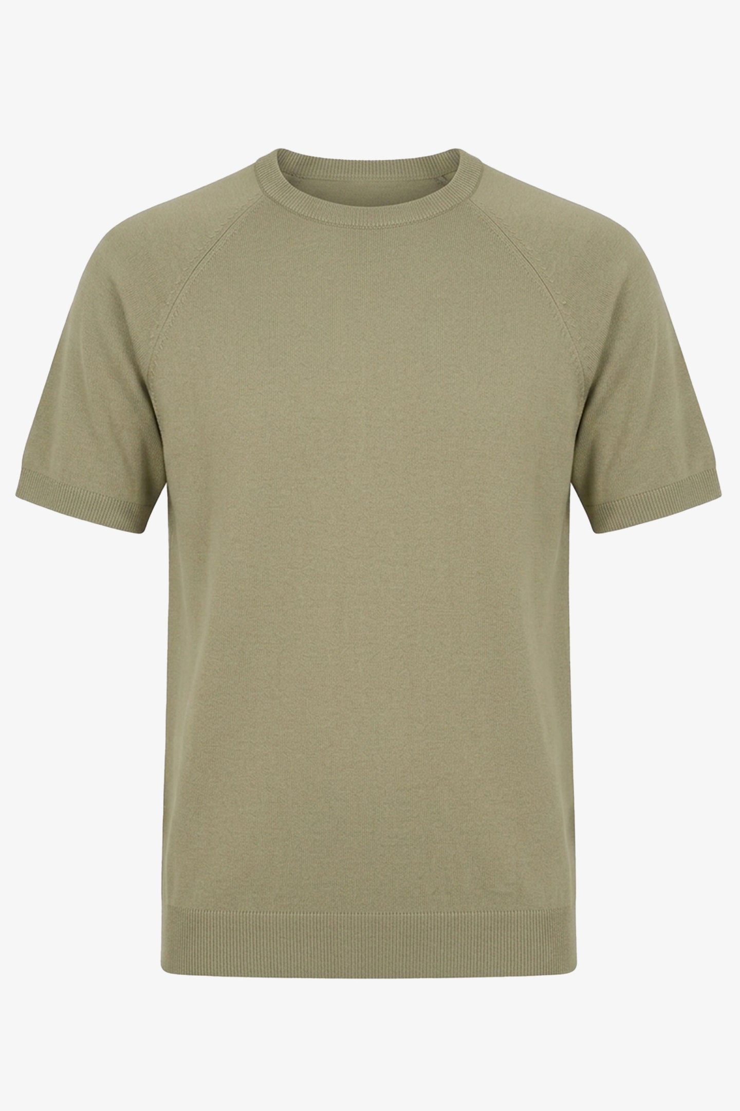 T-shirt classica da uomo color kaki a maniche corte con scollo rotondo