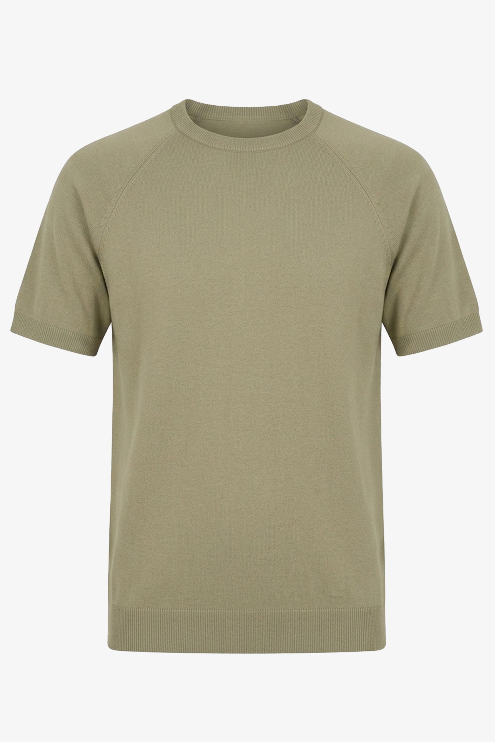 T-shirt classica da uomo color kaki a maniche corte con scollo rotondo