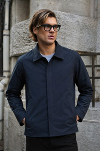 Giacca Harrington da uomo blu navy impermeabile con colletto