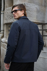 Giacca Harrington da uomo blu navy impermeabile con colletto