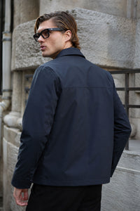 Giacca Harrington da uomo blu navy impermeabile con colletto