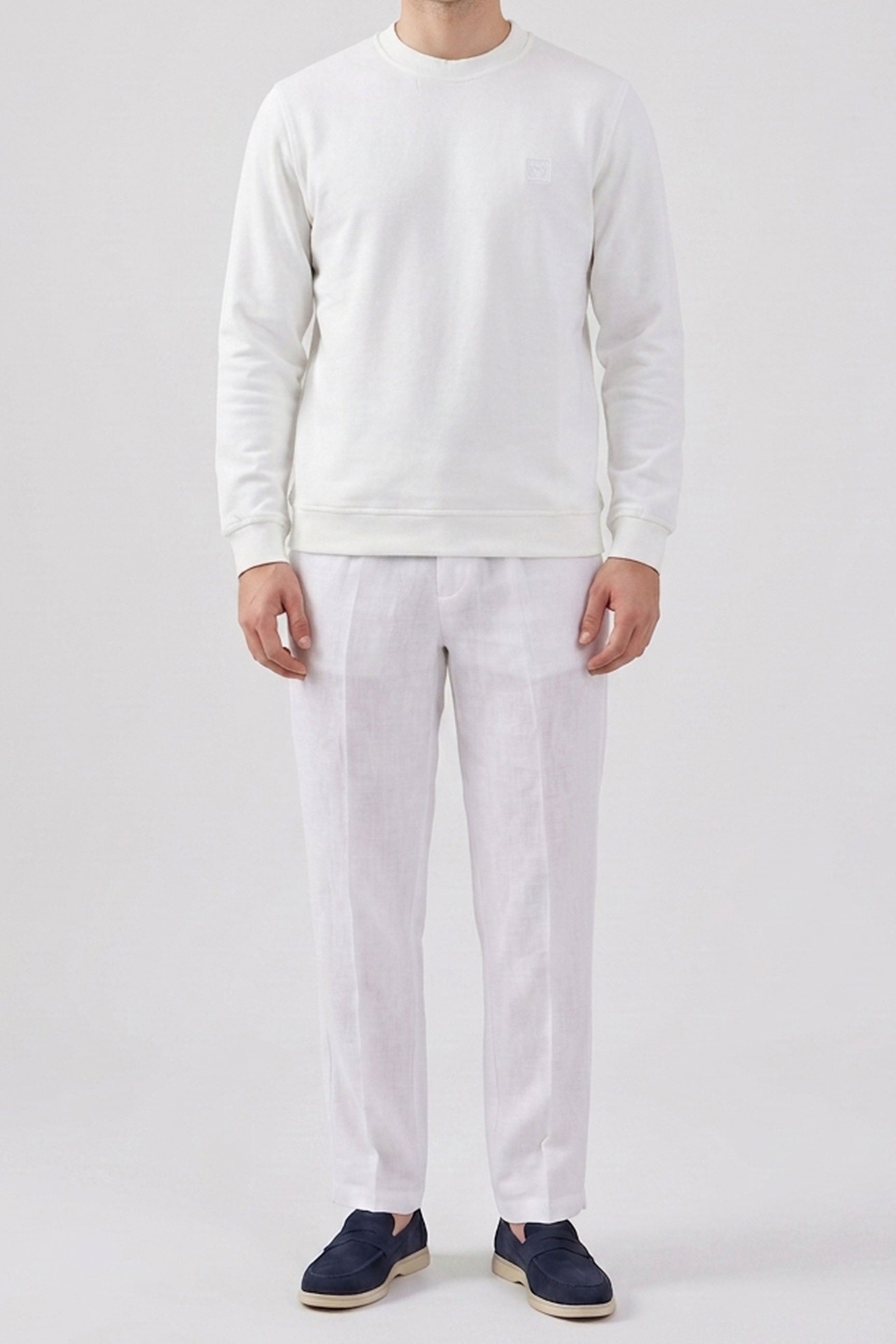 Felpa girocollo da uomo Off White in misto cotone, maniche lunghe elasticizzate.