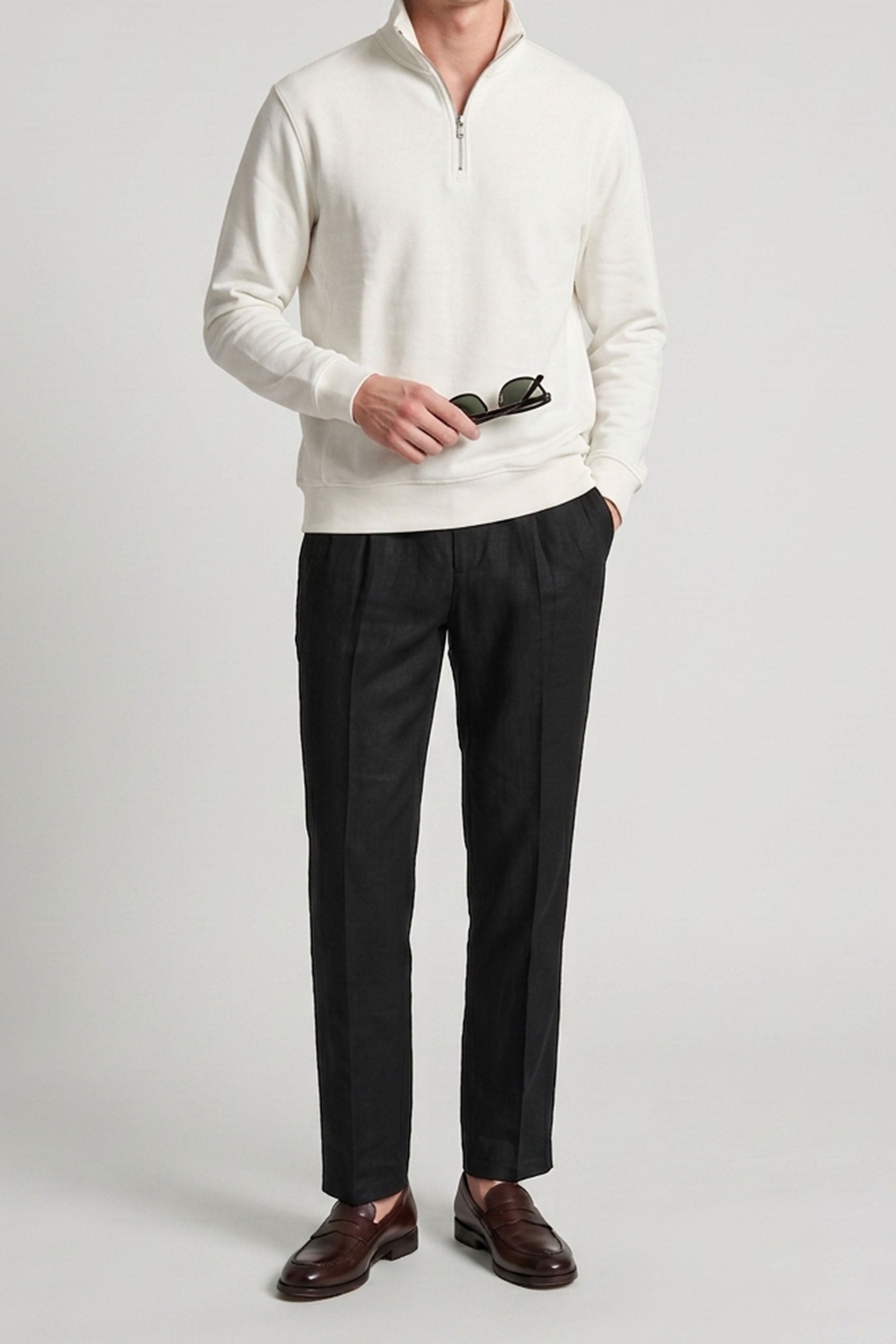 Felpa da uomo Off White con cerniera a un quarto e collo alto, in misto cotone.