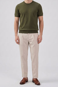 T-shirt da uomo in maglia verde oliva, vestibilità regolare, girocollo, maniche corte