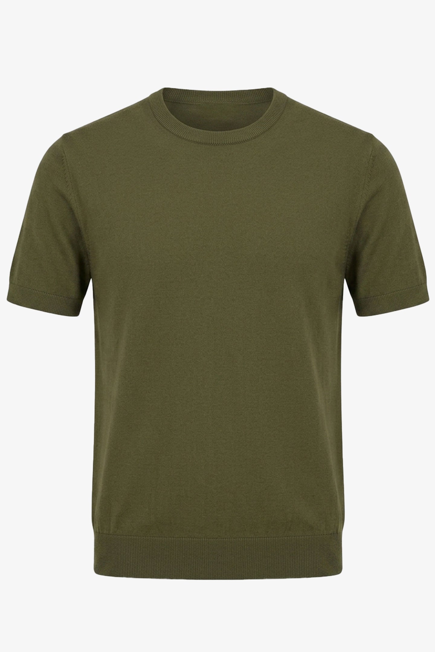 T-shirt da uomo in maglia verde oliva, vestibilità regolare, girocollo, maniche corte
