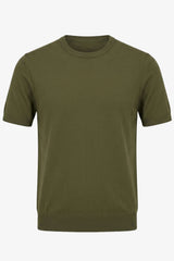 T-shirt da uomo in maglia verde oliva, vestibilità regolare, girocollo, maniche corte