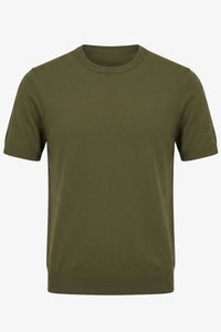 T-shirt da uomo in maglia verde oliva, vestibilità regolare, girocollo, maniche corte