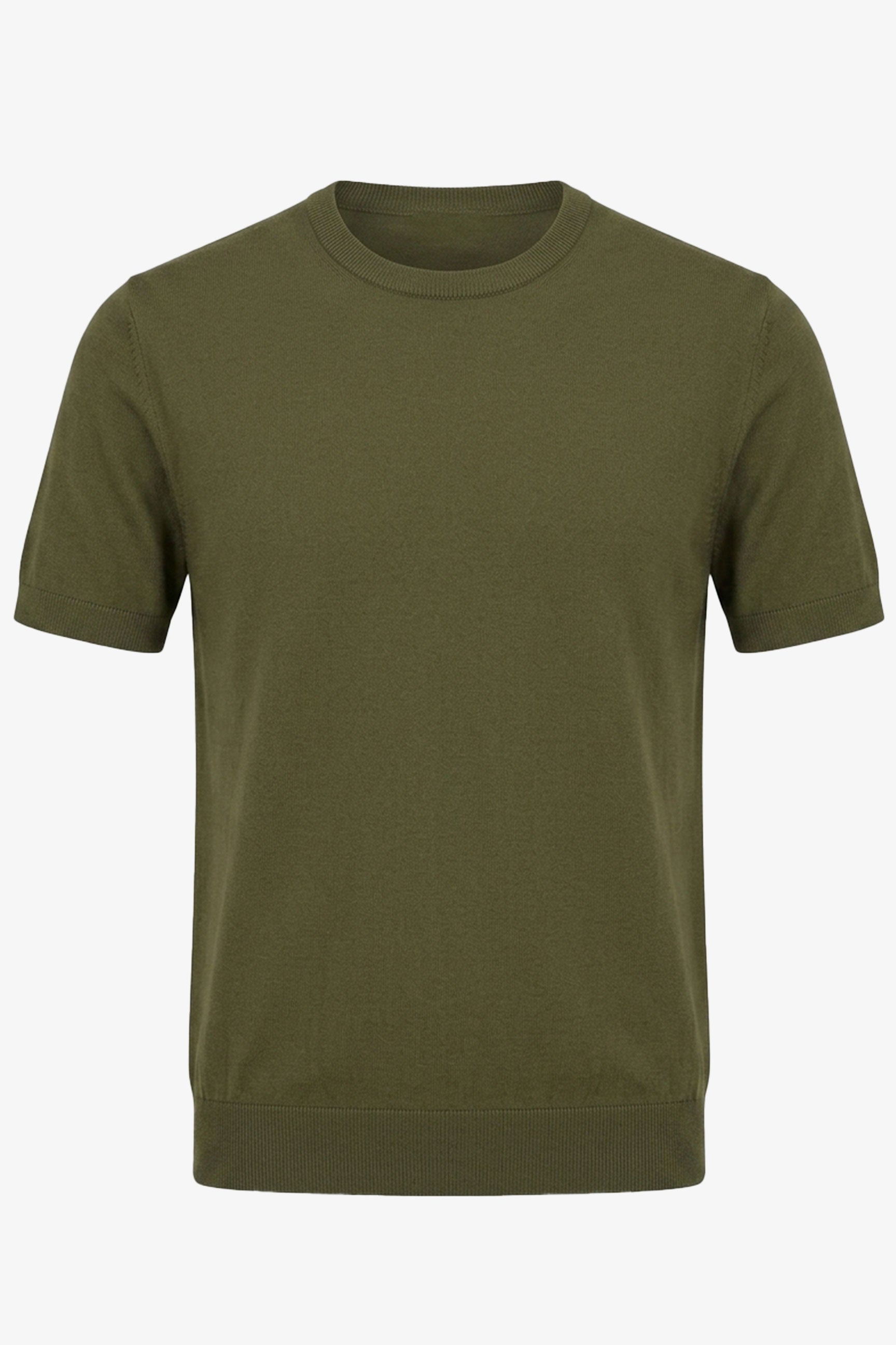 T-shirt da uomo in maglia verde oliva, vestibilità regolare, girocollo, maniche corte