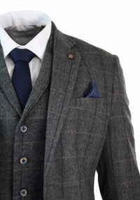 Cavani Albert - Men's Herringbone Tweed Check 3 Piece Suit - Charcoal