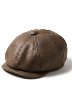 Berretto da uomo a 8 pannelli in raso, stile Baker Boy, con paraocchi in pelle PU, stile Newsboy, marrone
