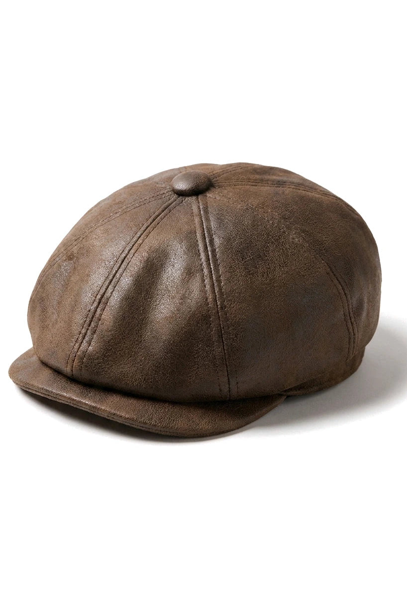 Berretto da uomo a 8 pannelli in raso, stile Baker Boy, con paraocchi in pelle PU, stile Newsboy, marrone
