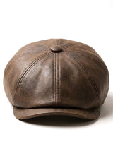 Berretto da uomo a 8 pannelli in raso, stile Baker Boy, con paraocchi in pelle PU, stile Newsboy, marrone