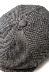 Cappello da uomo Baker Boy a 8 pannelli in tweed di lana Shelby, berretto piatto grigio