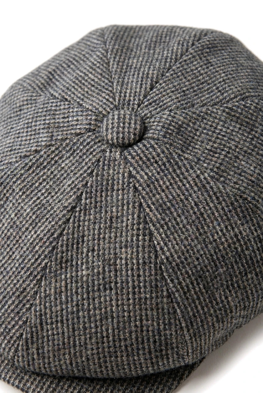 Cappello da uomo Baker Boy a 8 pannelli in tweed di lana Shelby, berretto piatto grigio