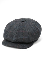 Berretto piatto da uomo a 8 pannelli con visiera in tweed di lana e paraocchi da newsboy
